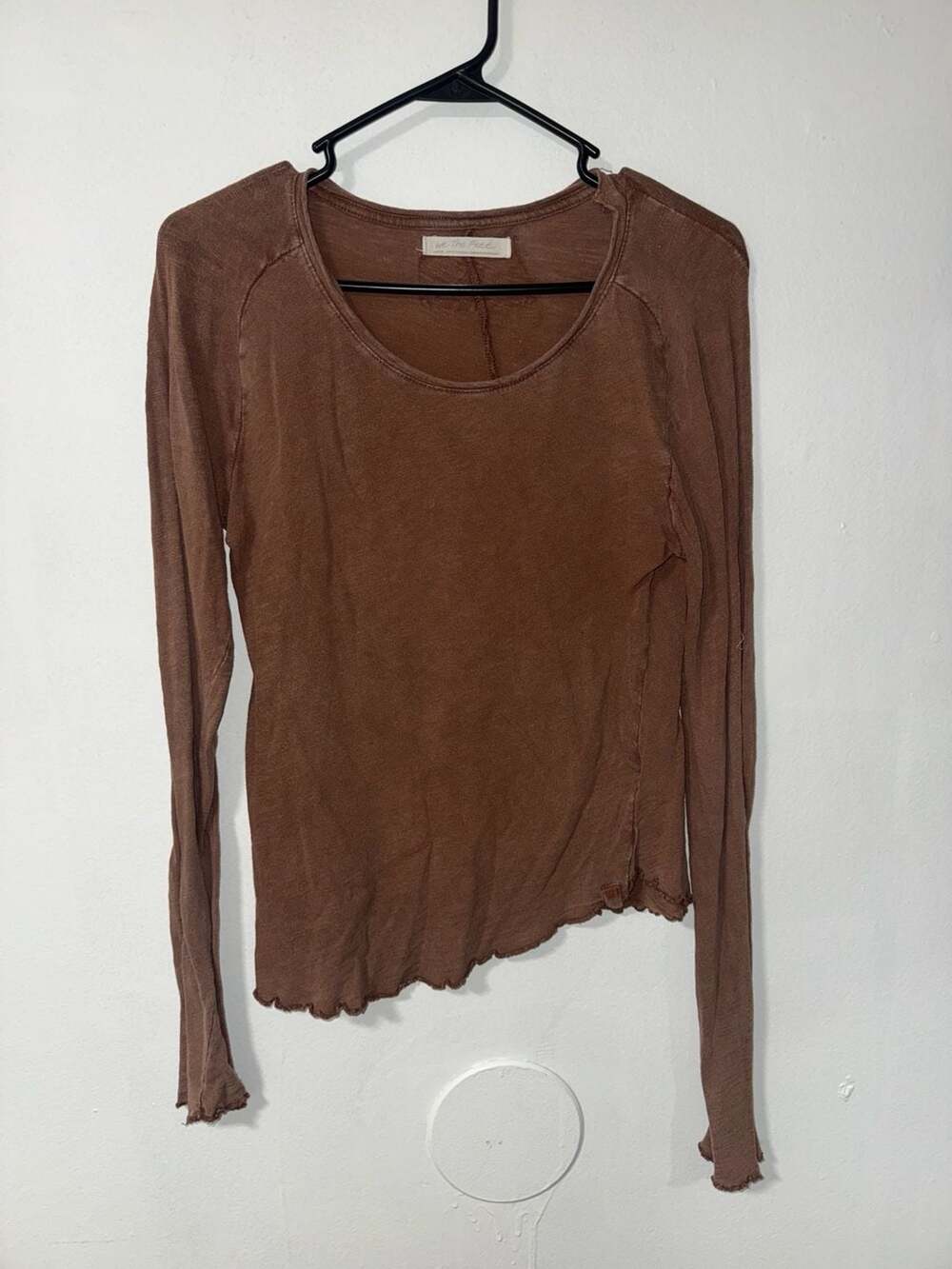 We The Free Free People Long Sleeve Asymmetric Hem Top Brown Size Large
